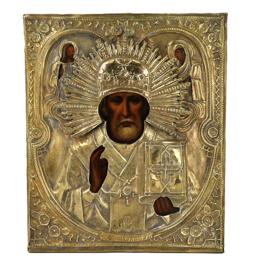 Старинная икона Св. Николай Чудотворец, 19 век 