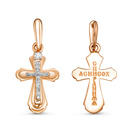 Крест из красного золота с бриллиантом