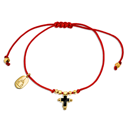 Браслет «крестик-подвеска»2 на верёвочке серебро/золото