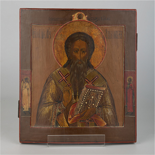 Старинная икона Святой мученик Антипа, 19 век, поясной образ, дерево