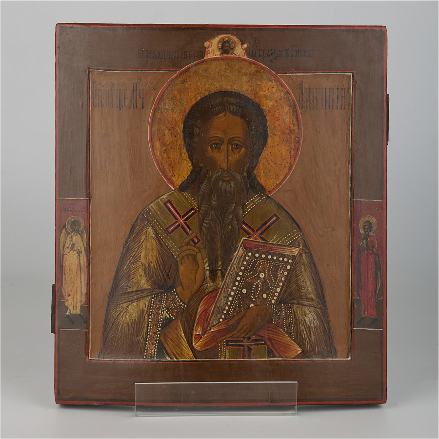 Старинная икона Святой мученик Антипа, 19 век, поясной образ, дерево 