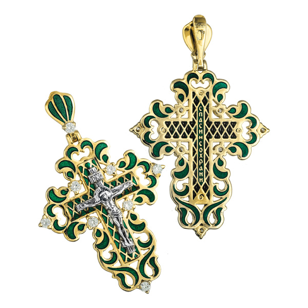 Нательный крест с камнями КРЭ 109 серебро/золочение