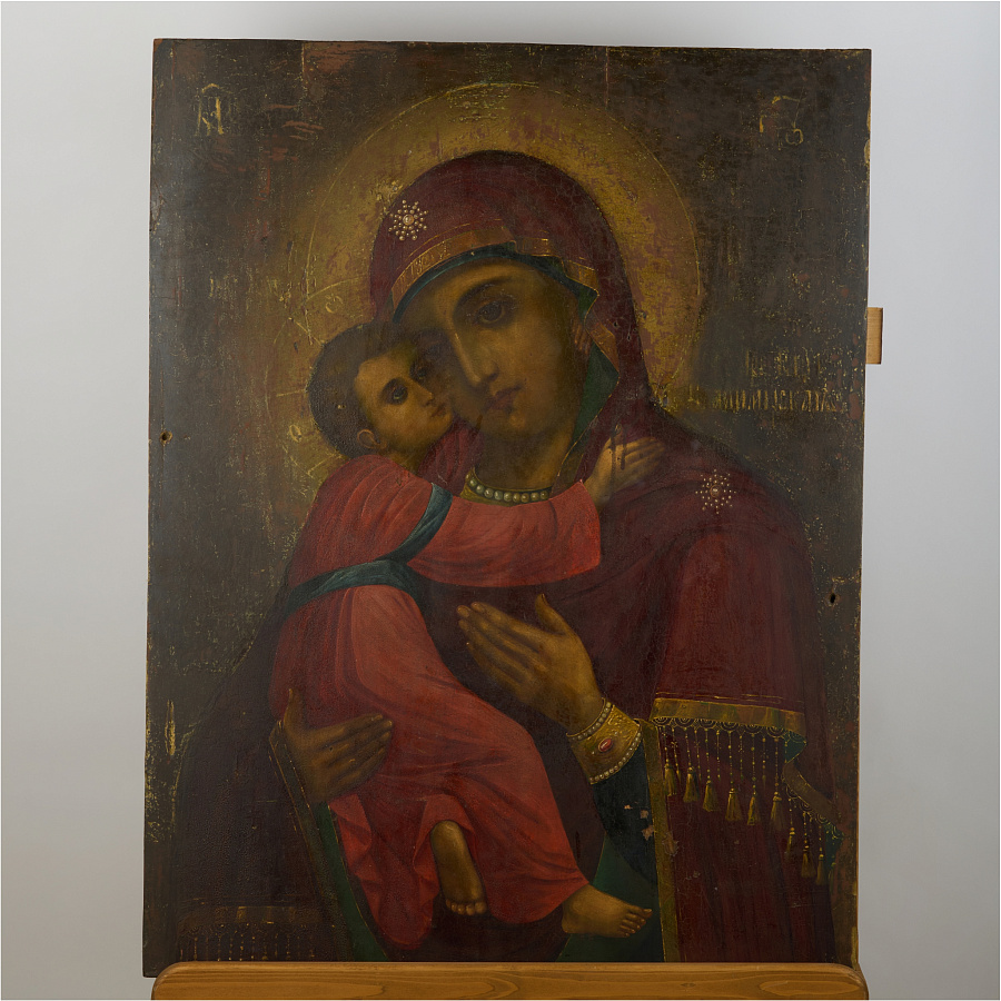 Старинная икона Владимирской Божией Матери, Умиление, дерево 