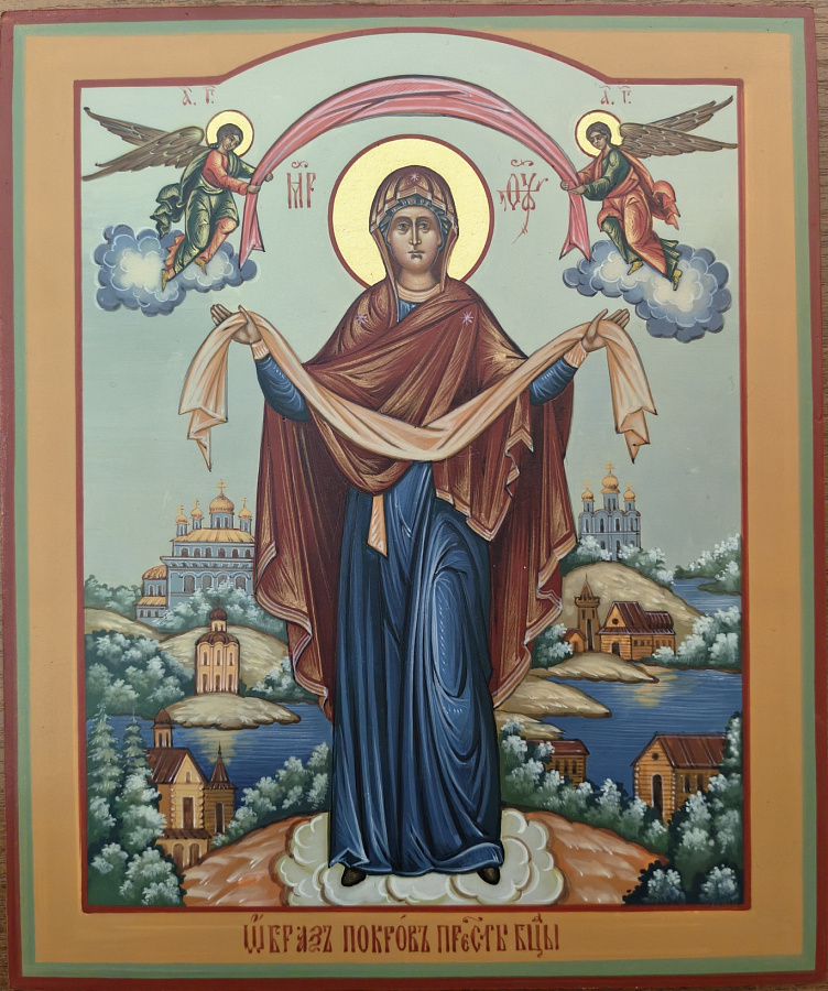 Рукописная икона Божией Матери Покрова (Покров), дерево 