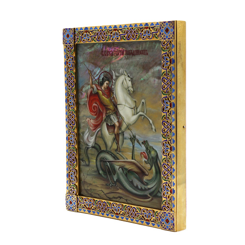 Рукописная икона Св. Георгий Победоносец, писаная икона 