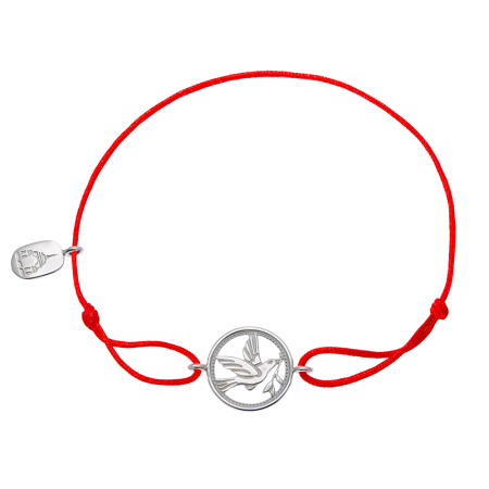 Браслет красная нить «Голубь с веточкой в клюве» серебро