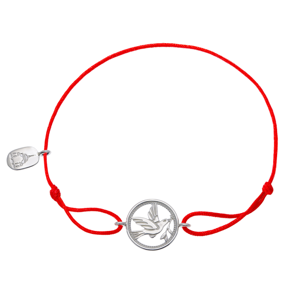 Браслет красная нить «Голубь с веточкой в клюве» серебро
