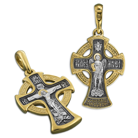 Нательный крест «Архангел Михаил» серебро/золочение