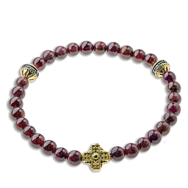 Православные браслет-чётки «Гранат» серебро/золочение