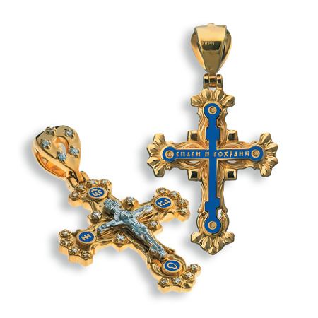 Нательный крест К114 серебро/золочение/эмаль