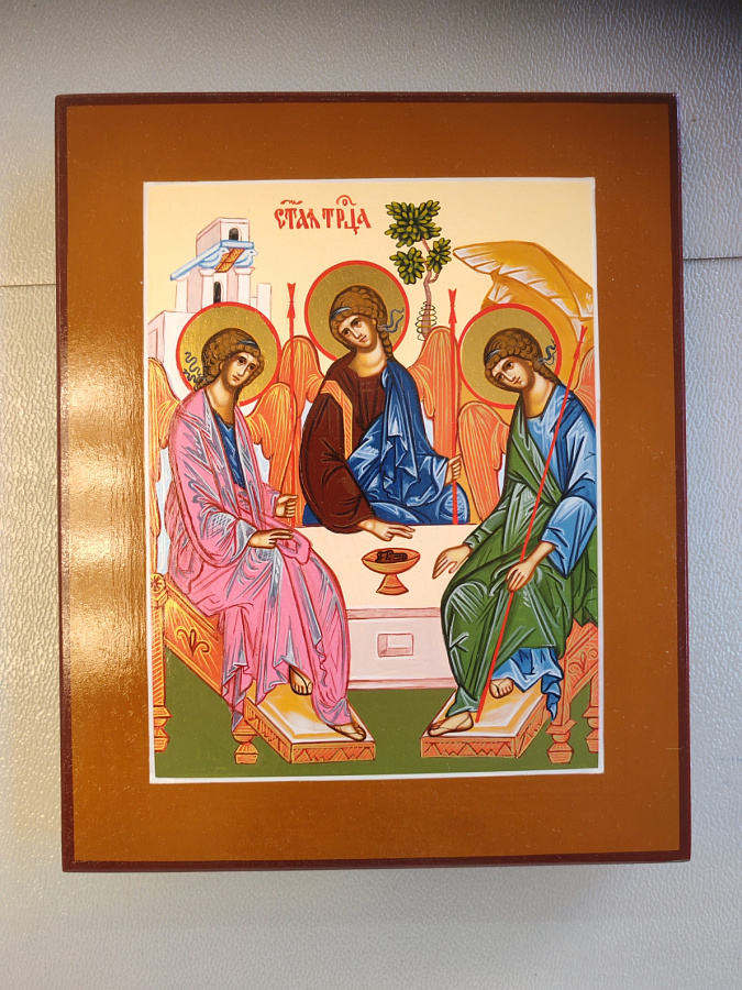 Рукописная икона Святая Троица, писаная икона 