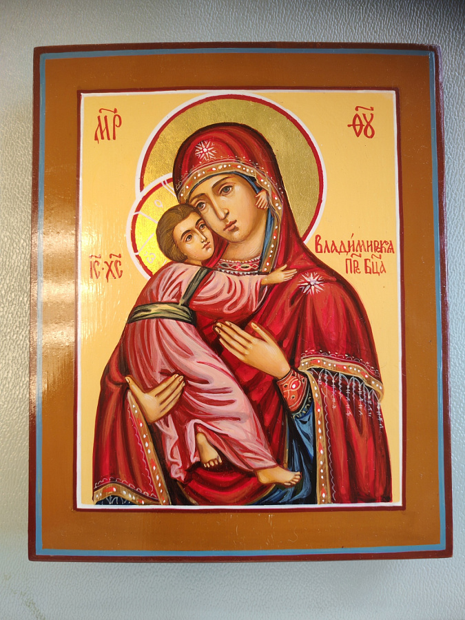 Рукописная икона Владимирская икона Божией Матери, писанная икона 