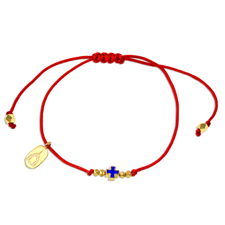 Браслет «крестик с бусинками» на верёвочке серебро/золочение