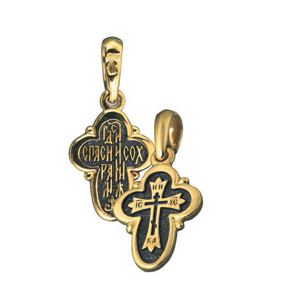 Детский крестик для крещения «Криновидный» серебро/золочение