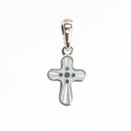 Детский крестик с горячей эмалью белый «КРЭ13»  перламутровый