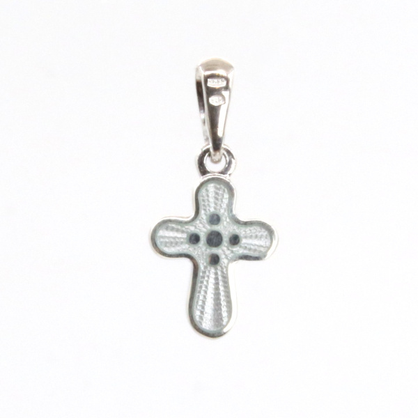 Детский крестик с горячей эмалью белый «КРЭ13»  перламутровый