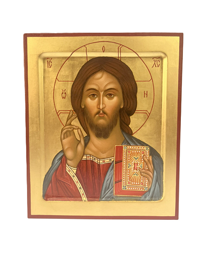 Рукописная икона Господь Вседержитель, писаная икона, дерево, раскрытое Евангелие, золотой фон