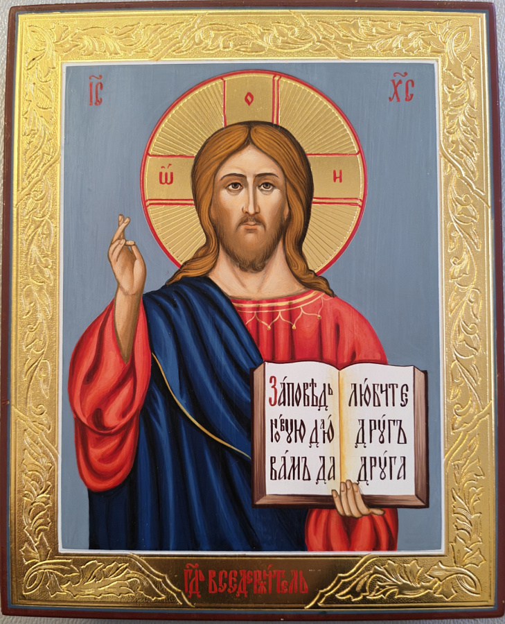 Рукописная икона, Казанская Божия Матерь, Господь Вседержитель, венчальная пара 