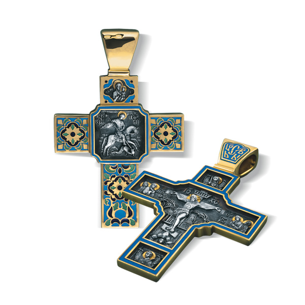 Нательный крест «Георгий Победоносец» серебро/золочение