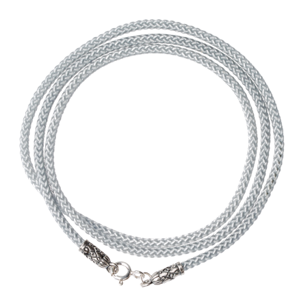 Шнурок на шею с серебряным наконечником серый
