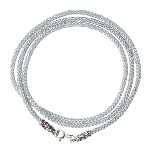 Шнурок на шею с серебряным наконечником серый