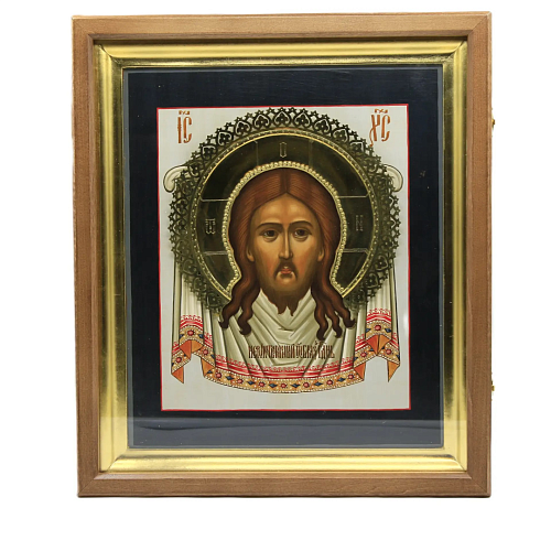 Рукописная икона Господь Вседержитель, писаная икона, дерево, в застеклённом киоте