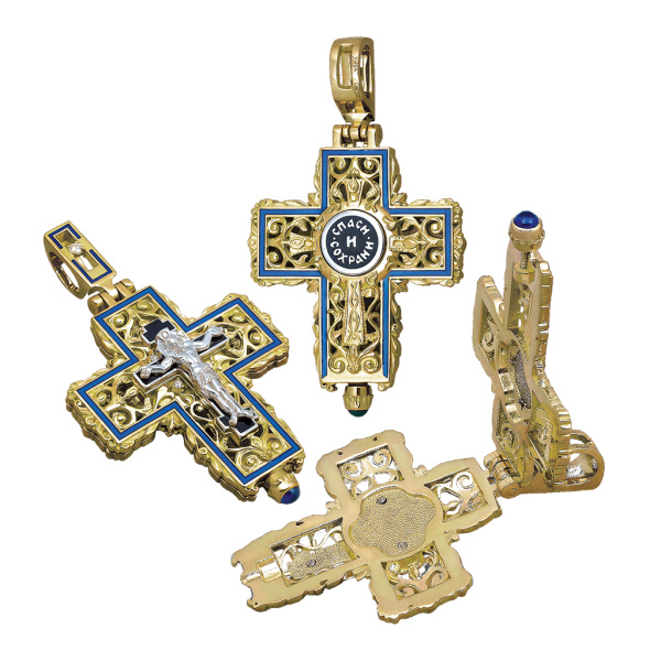 Нательный крест-мощевик КЭ111 серебро/золочение