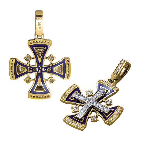 Нательный крест с камнями и эмалью «Мальтийский» КЭ 107