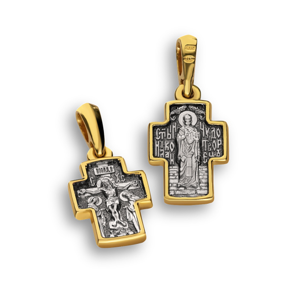 Детский крестик "Св. Николай Чудотворец" серебро/золото