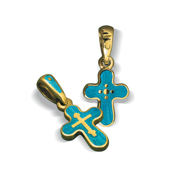 Детский крестик с горячей эмалью «КРЭ13» серебро/позолота