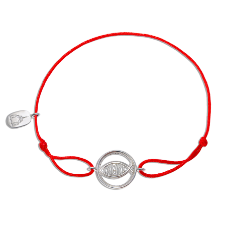 Браслет красная нить «Рыба ИХТИС» серебро