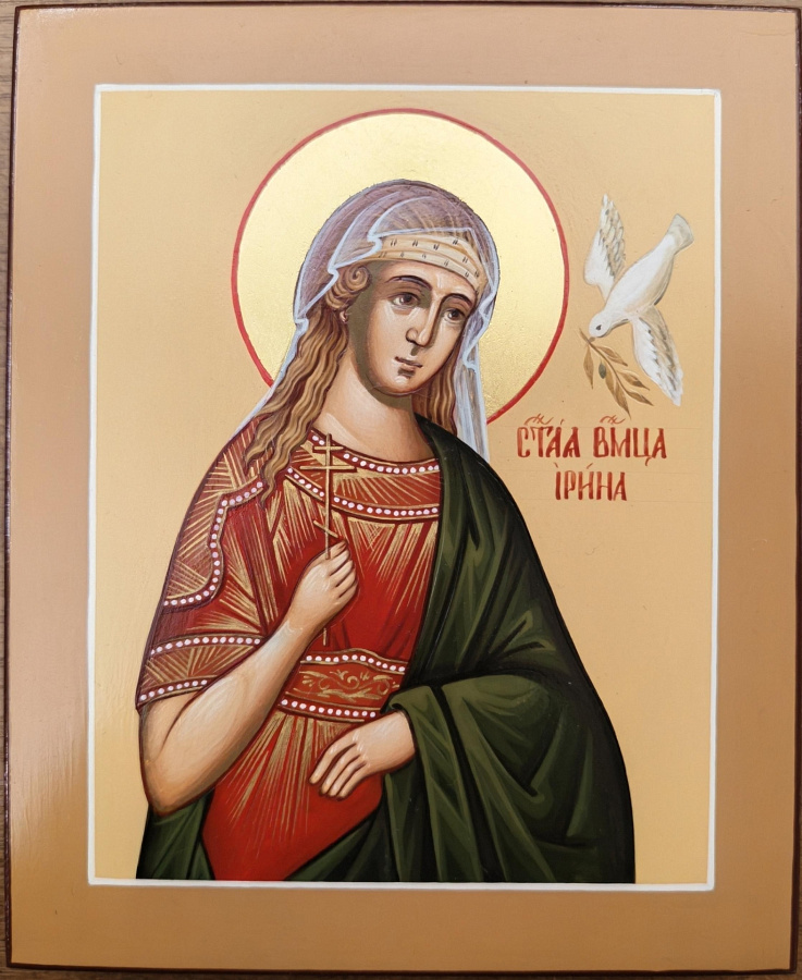 Рукописная икона Св. Великомученица Ирина, поясной образ 