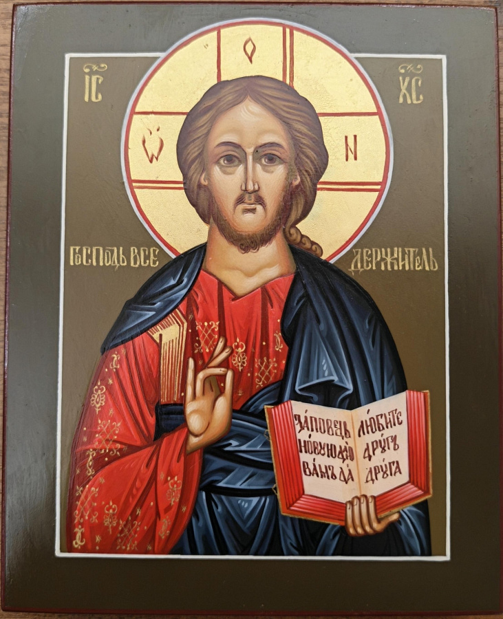 Рукописная икона, Владимирская Божия Матерь, Господь Вседержитель, венчальная пара 
