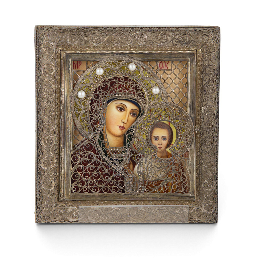 Ювелирная икона Казанская икона Божией Матери, серебро 