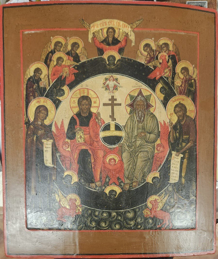 Старинная икона Новозаветная Троица, 19 век 