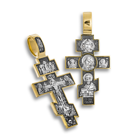 Мужской крест со св. Спиридоном и Казанской иконой серебро/золочение