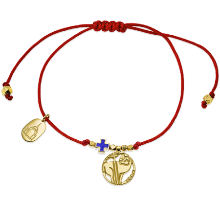 Браслет «крестик и агнец» на красной веревочке серебро/золото