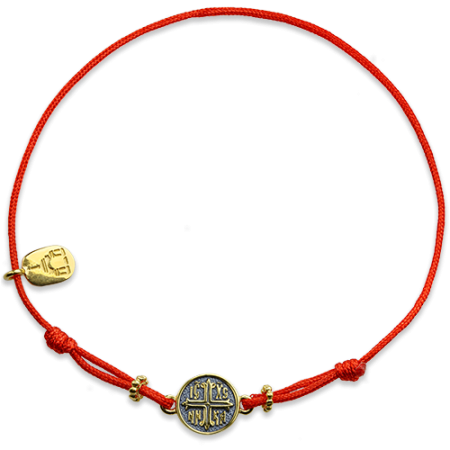 Браслет на веревочке "Крест 2" серебро/золочение