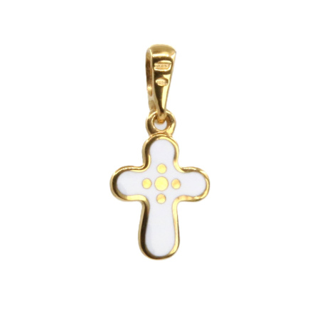 Детский крестик с горячей эмалью белый «КРЭ13» серебро/позолота