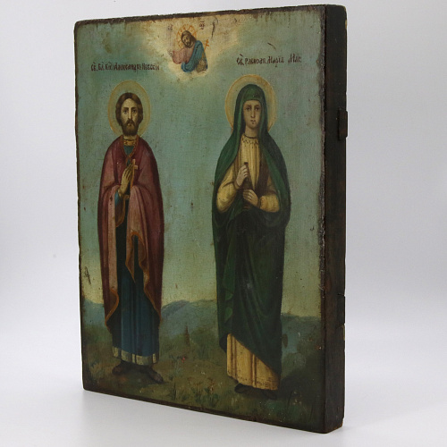 Старинная икона Св. Александр Невский и Мария Магдалина 