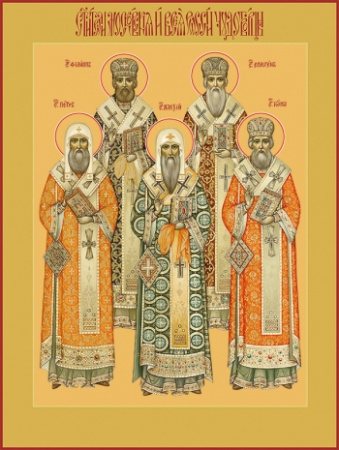 Петр, Алексий, Иона, Филипп, Ермоген, святители московския и всея России чудотворцы, купить икону