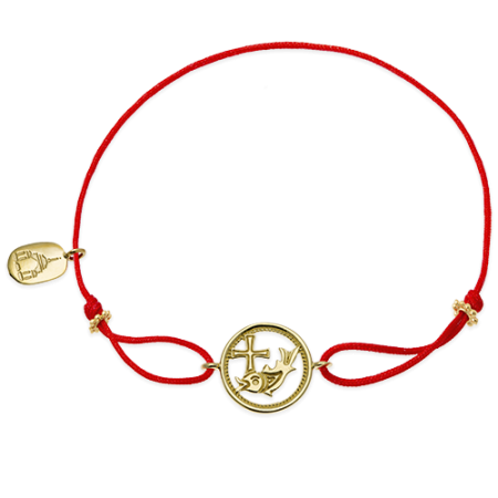 Браслет «Рыба с крестом» на верёвочке с позолотой