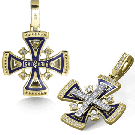 Нательный крест с камнями и эмалью «Мальтийский» серебро/золочение