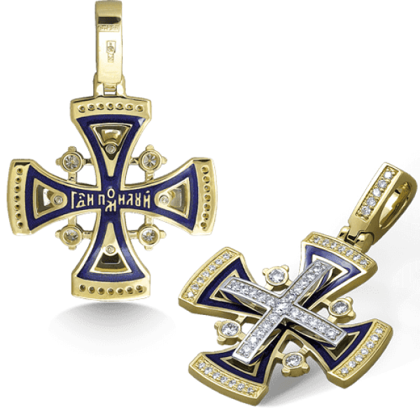 Нательный крест с камнями и эмалью «Мальтийский» серебро/золочение