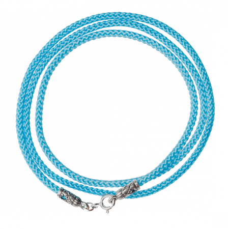 Шнурок на шею с серебряным наконечником голубой