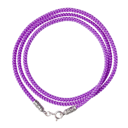 Шнурок на шею с серебряным наконечником фиолетовый