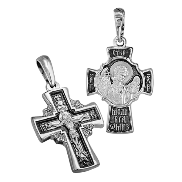 Крест с ангелом хранителем КР077 серебро